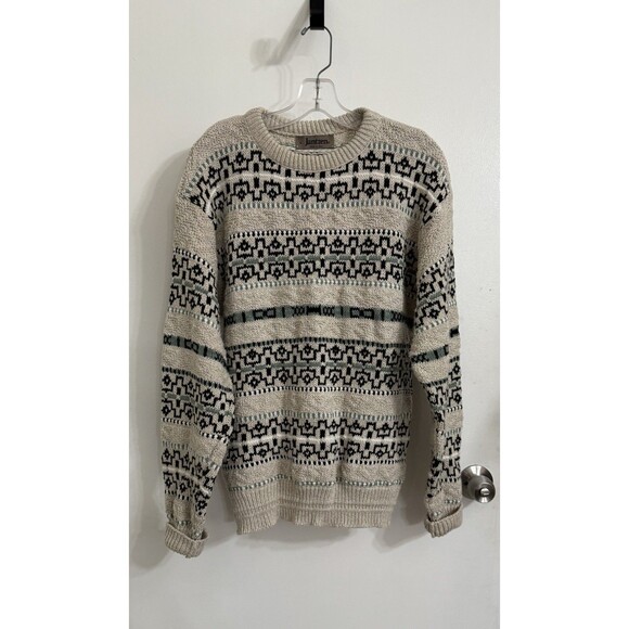 Vintage Jantzen Ivory/Black fair isle Crewneck Sweater Large Excellent! - Picture 6 of 12